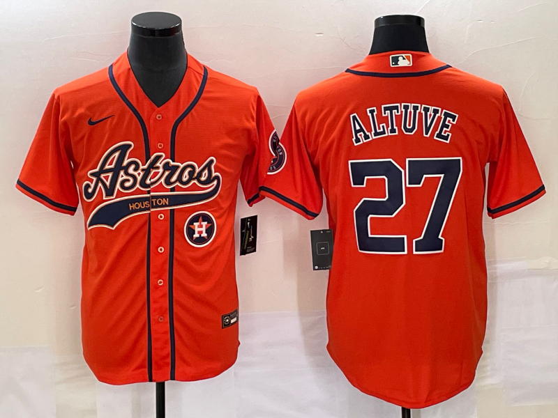 Men's Houston Astros #27 Jose Altuve Orange With Patch Cool Base Stitched Baseball Jersey Men's Houston Astros #27 Jose Altuve Orange With Patch Cool Base Stitched Baseball Jersey